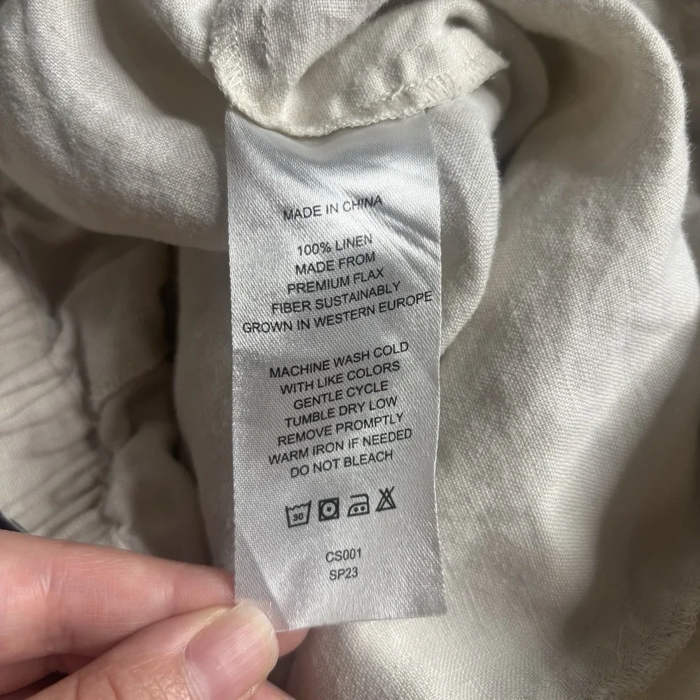Quince 100% European Linen Wide Leg Loose Pants Flax/Beige Elastic *Large*